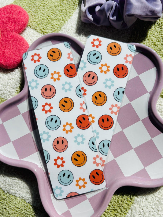 retro smiley bookmark | colorful | groovy | happy | good vibes | fun bookmark | cute